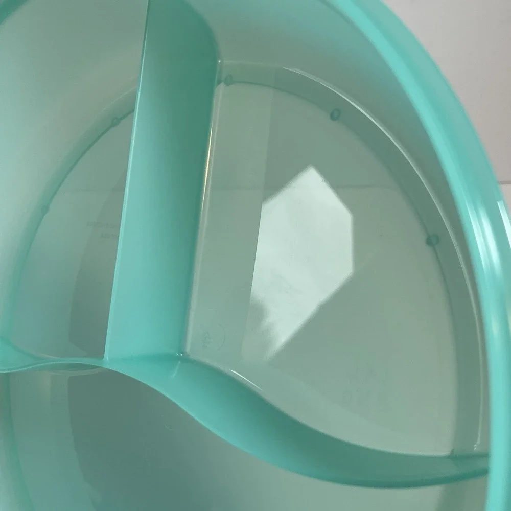 Tupperware Crystal Wave Plus #3284C Divided Container Dish w/ Lid Teal Blue Nice